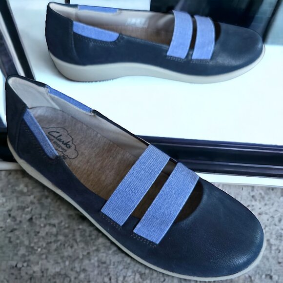 NWT CLARKS CLOUD STEPPERS ( 7 ) Sullivan Rest Navy and Light Blue - Picture 1 of 10